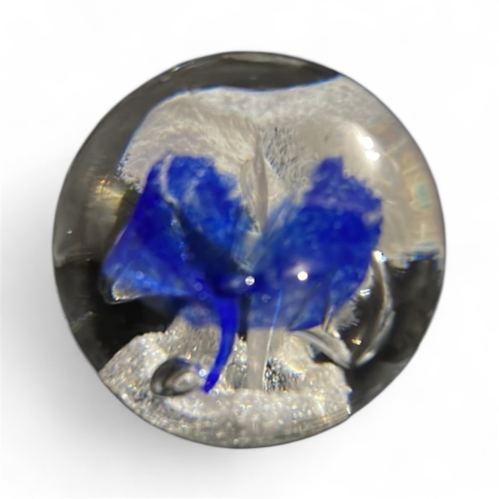 Round Paperweight, Colbert Blue And White Swirl. Crystal PbO 24%. Made in Poland